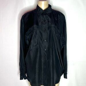 Vintage Marnie West Classic Black Button-Up 100% Silk Shirt Med